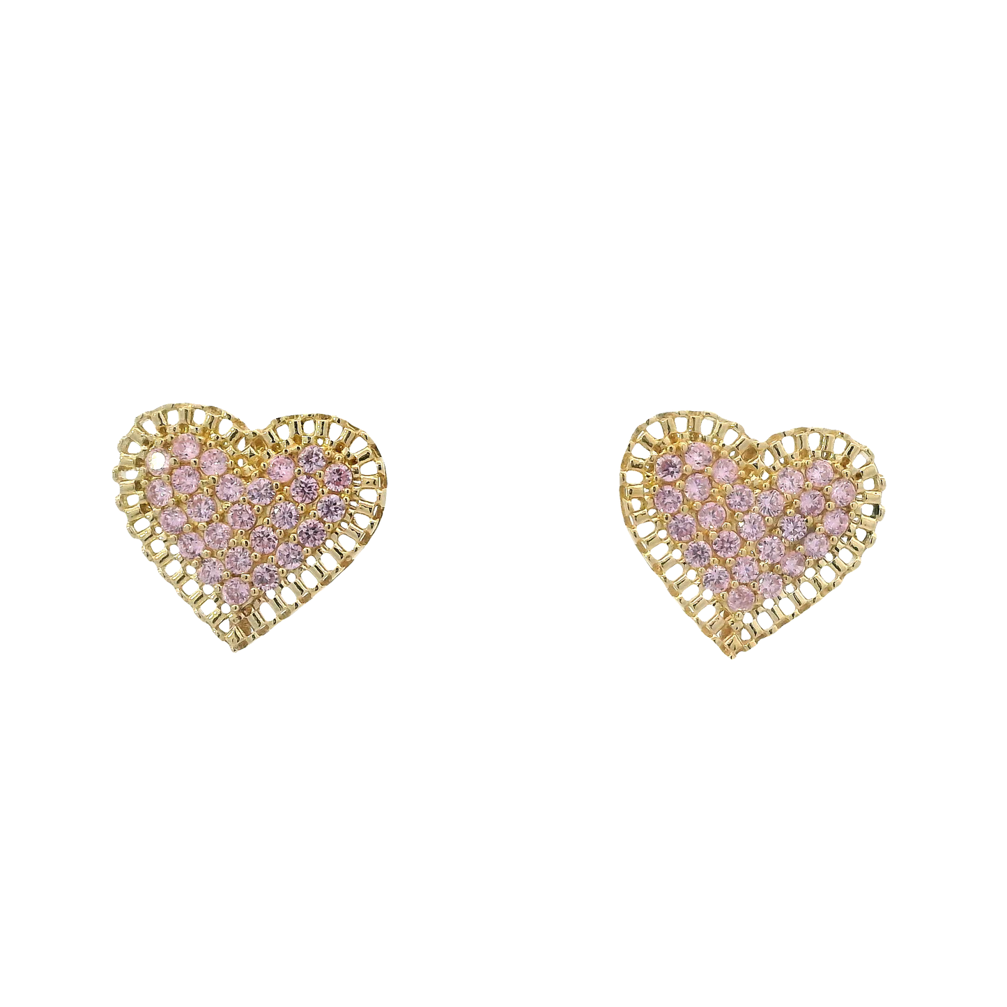 10K Yellow Gold Pink CZ Rolex Heart Earrings
