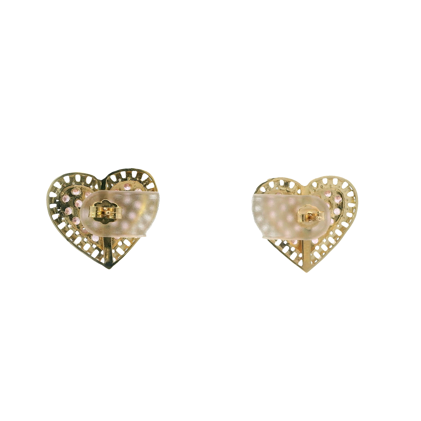 10K Yellow Gold Pink CZ Rolex Heart Earrings