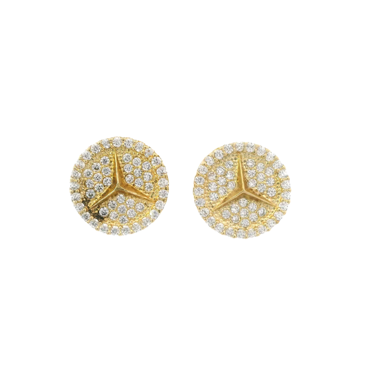 10K Yellow Gold Cubic Zirconia Mercedes Logo Stud Earrings