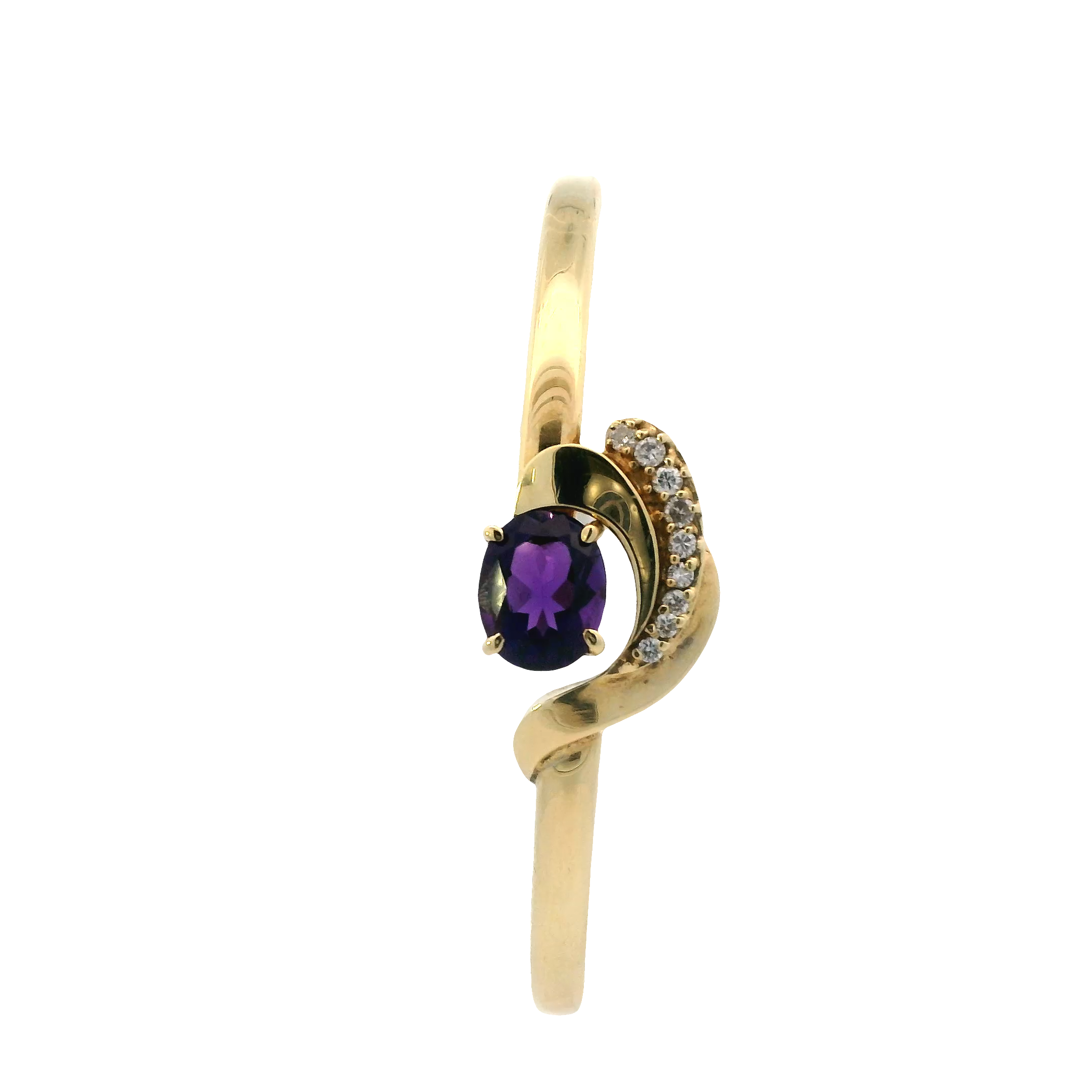 14K Yellow Gold Amethyst & Diamond Bangle Bracelet-0.28ct