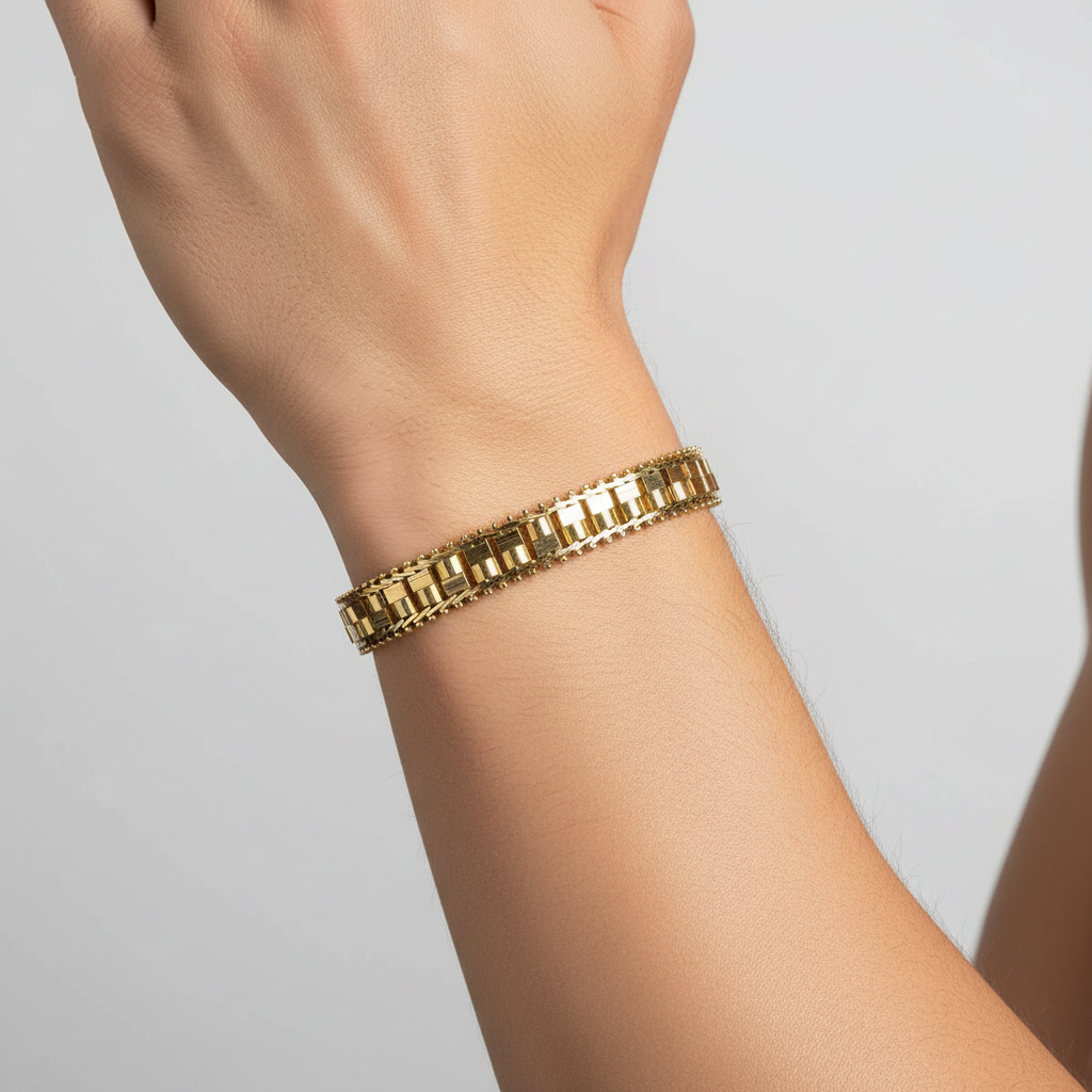 14K Yellow Gold Bar/Beaded Bracelet