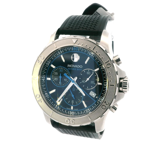 Movado Black Rubber Band Blue Dial Men's Wristwatch