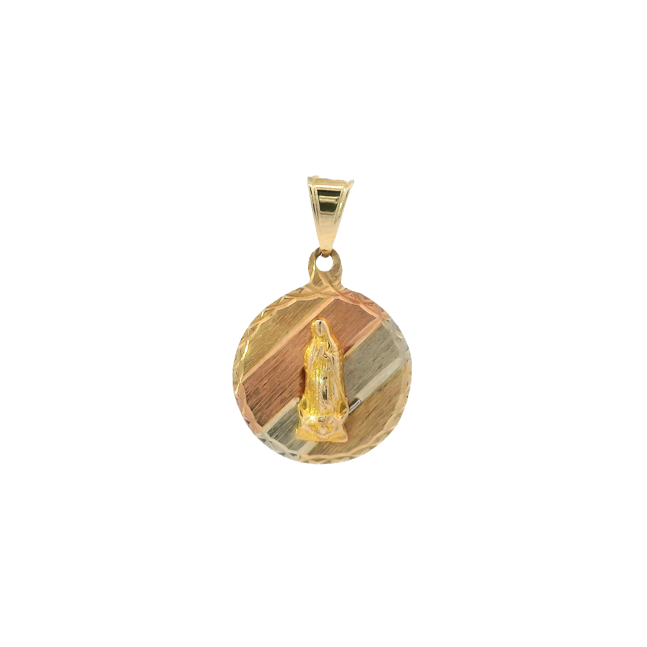 14K Tri-Color Gold Virgin Mary Religious Pendant