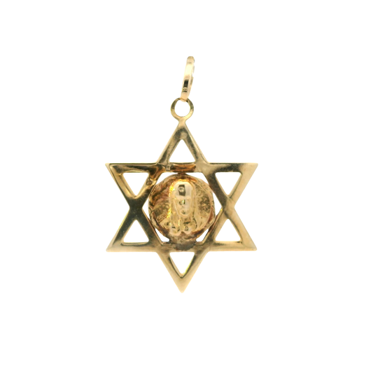 14K Yellow Gold Double Sided Star of David Religious Figure Pendant
