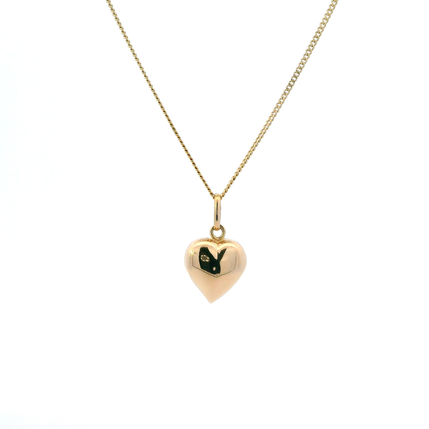 18K Yellow Gold Pearl Puff Heart Pendant & 18" Curb Chain