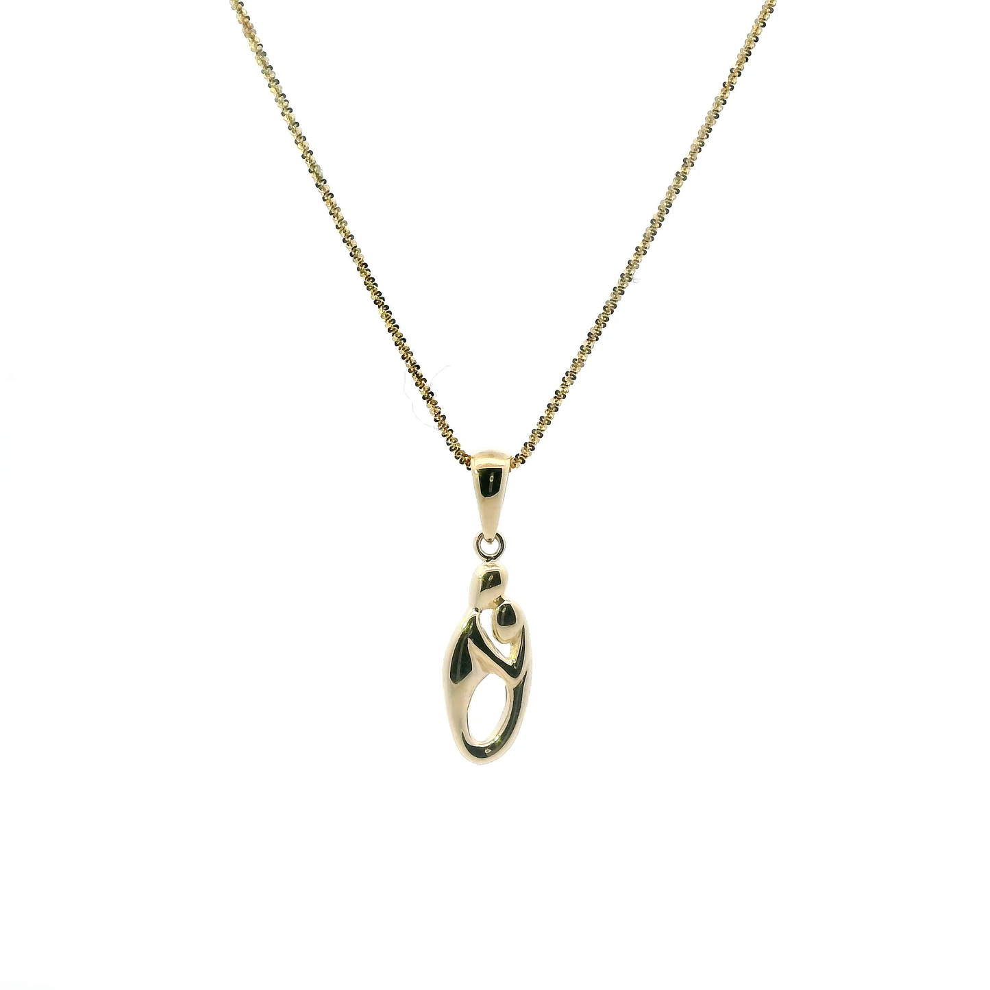 14K Yellow Gold Mother & Child Silhouette Pendant & Sparkle Chain Set