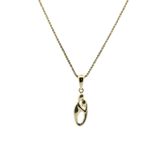 14K Yellow Gold Mother & Child Silhouette Pendant & Sparkle Chain Set