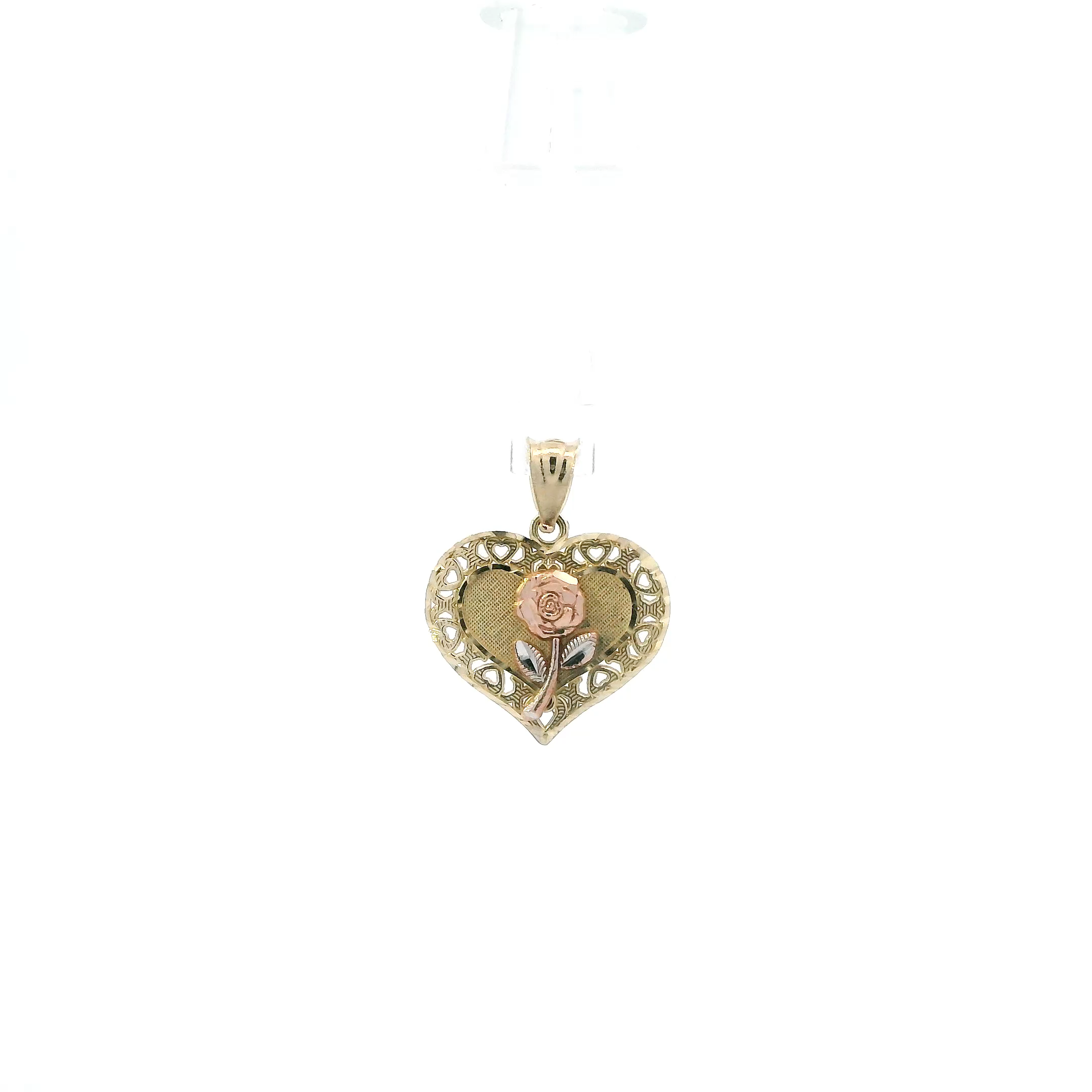 14K Tri Color Gold Rose Heart Pendant