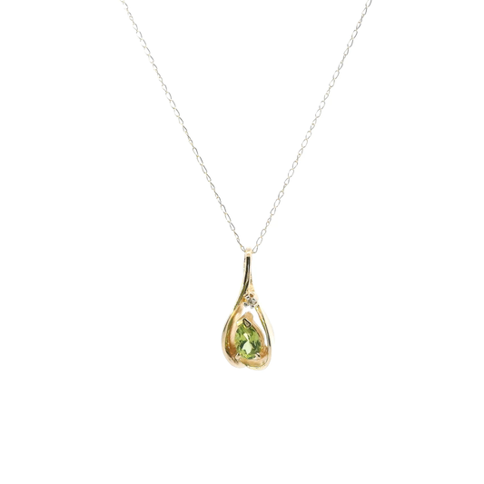 14K Yellow Gold Peridot & Diamond 18" Cable Chain - 0.01ct