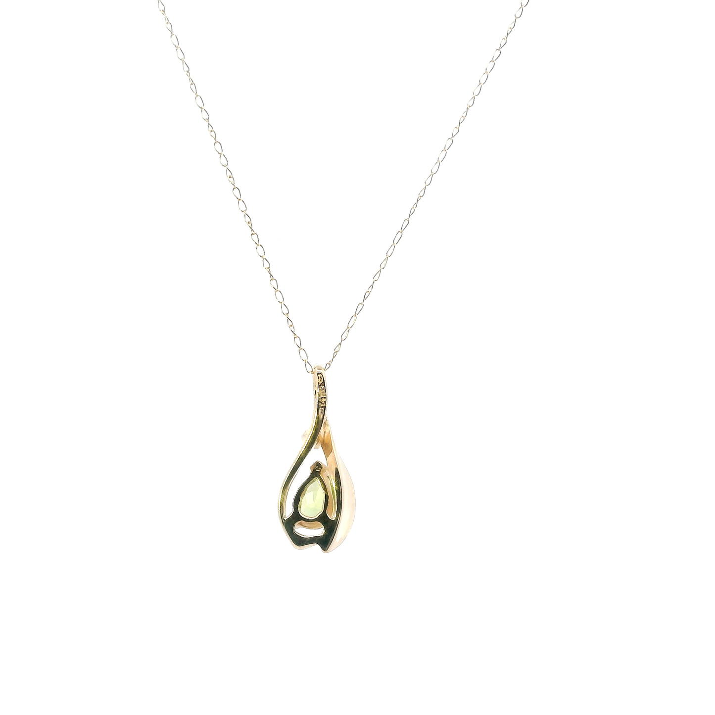 14K Yellow Gold Peridot & Diamond 18" Cable Chain -0.01ct