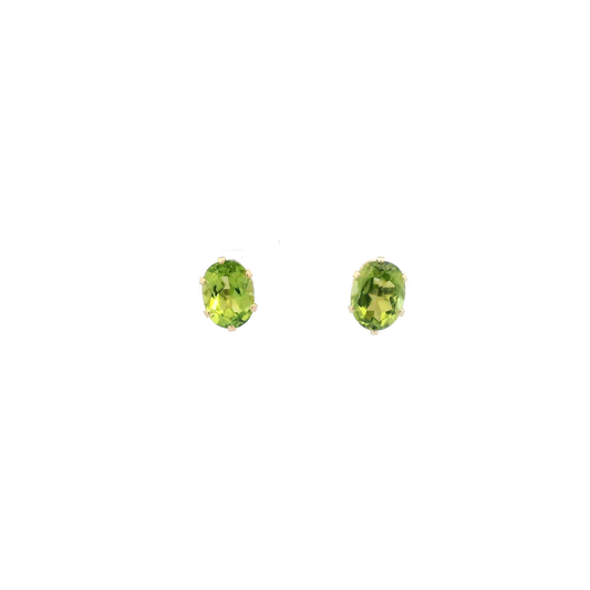 14K Yellow Gold Oval Peridot Stud Earrings