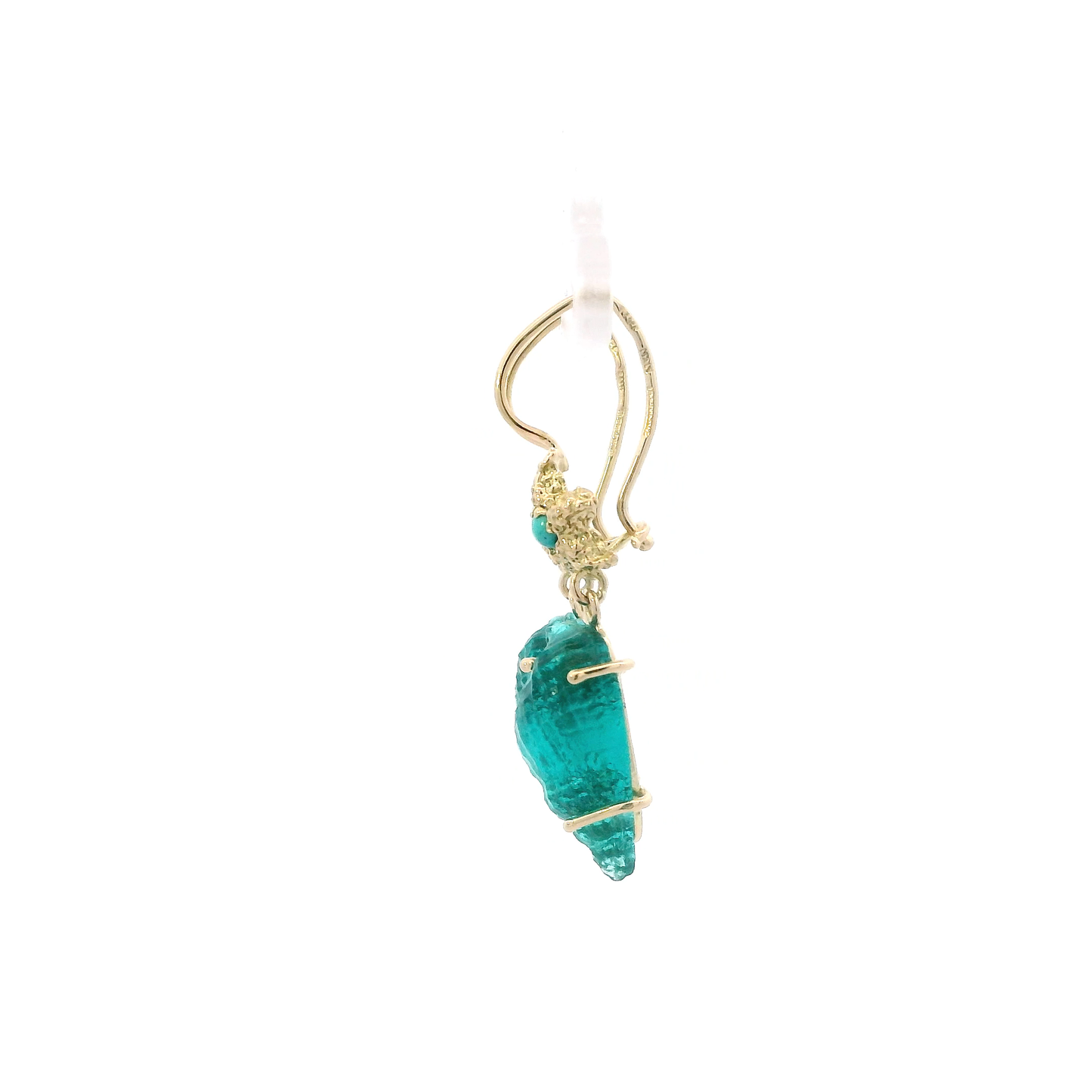 14K Yellow Gold Starfish & Teal Glass Shell Dangle Earrings