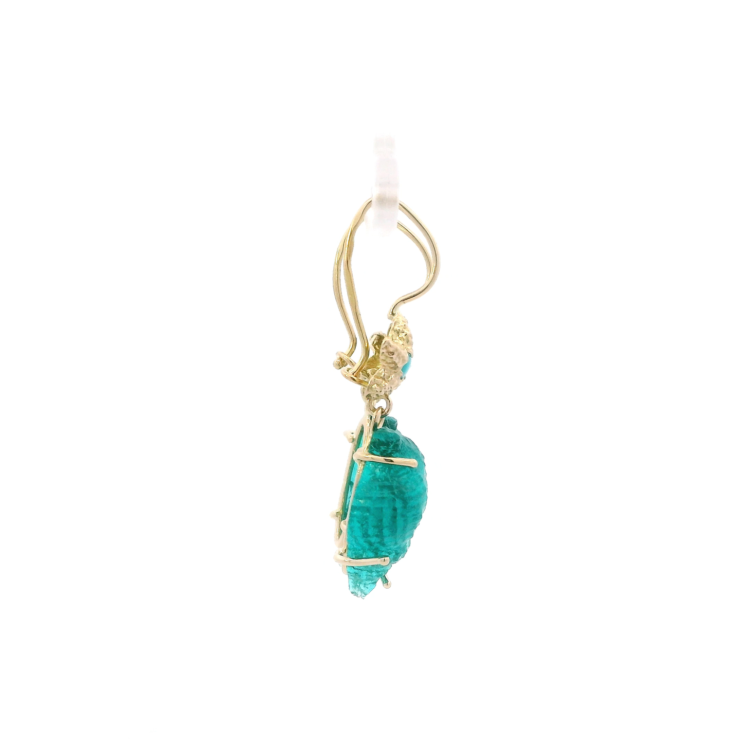 14K Yellow Gold Starfish & Teal Glass Shell Dangle Earrings