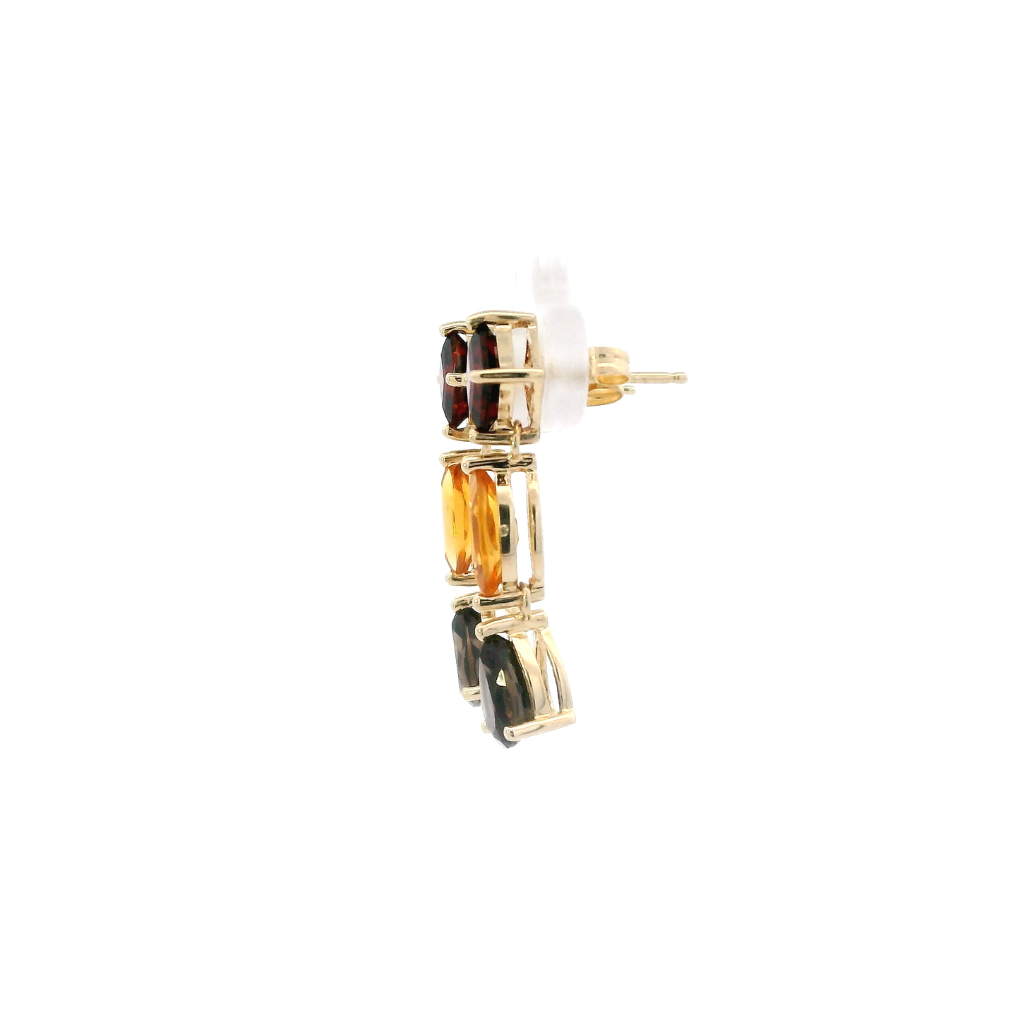 14K Yellow Gold Garnet, Citrine & Smokey Quartz Earrings