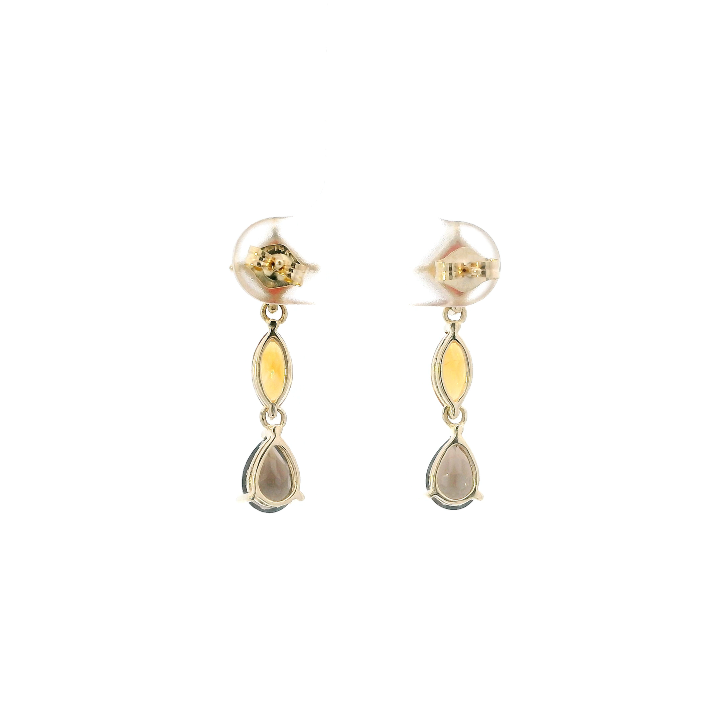14K Yellow Gold Garnet, Citrine & Smokey Quartz Earrings