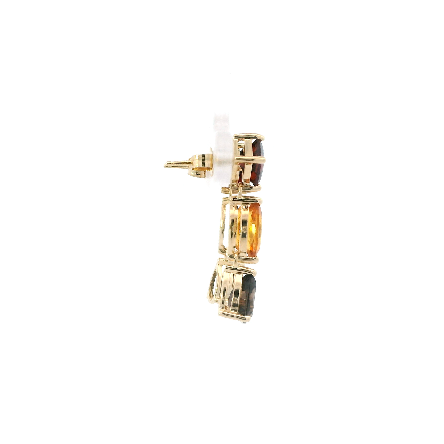 14K Yellow Gold Garnet, Citrine & Smokey Quartz Earrings