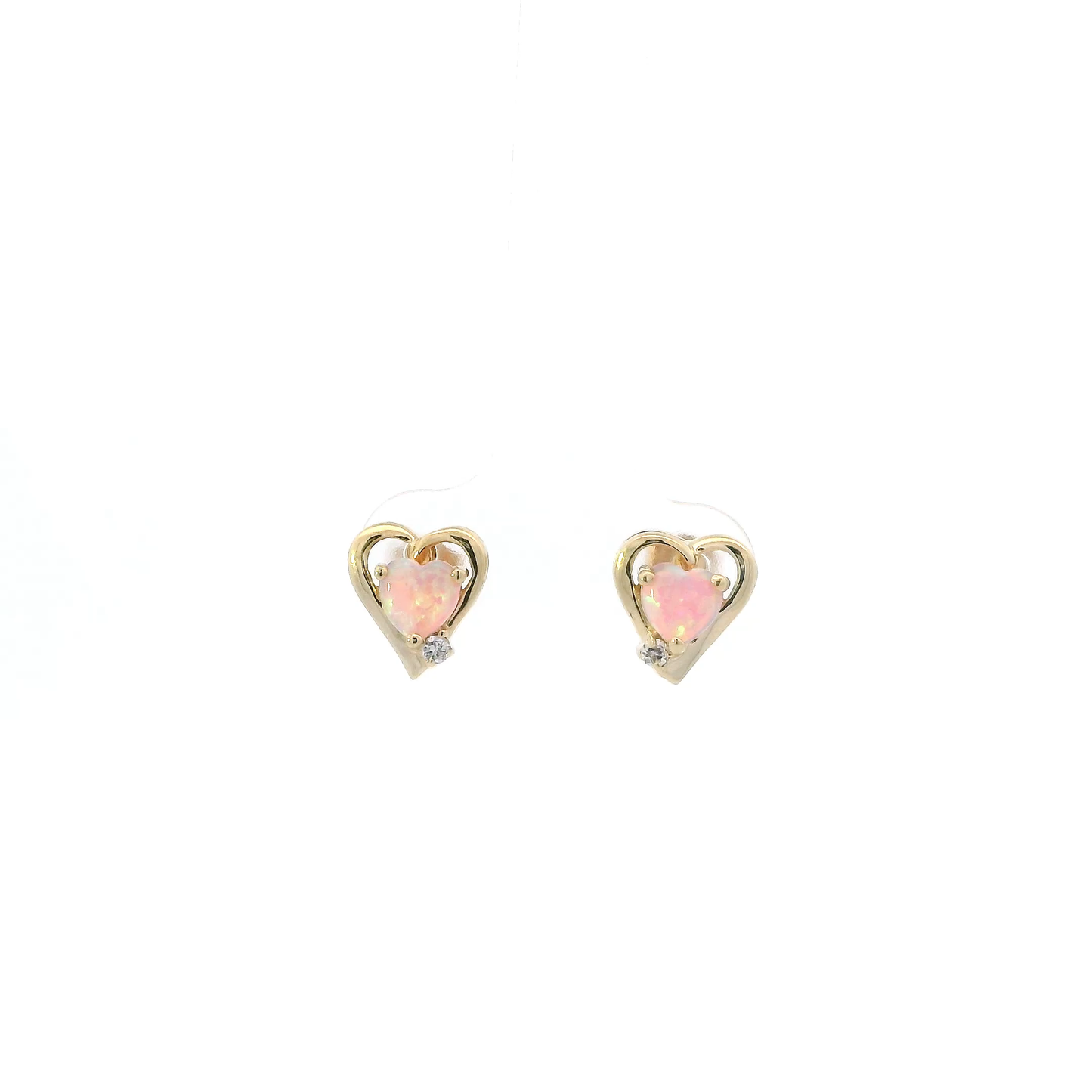 10K Yellow Gold Opal Heart Earrings