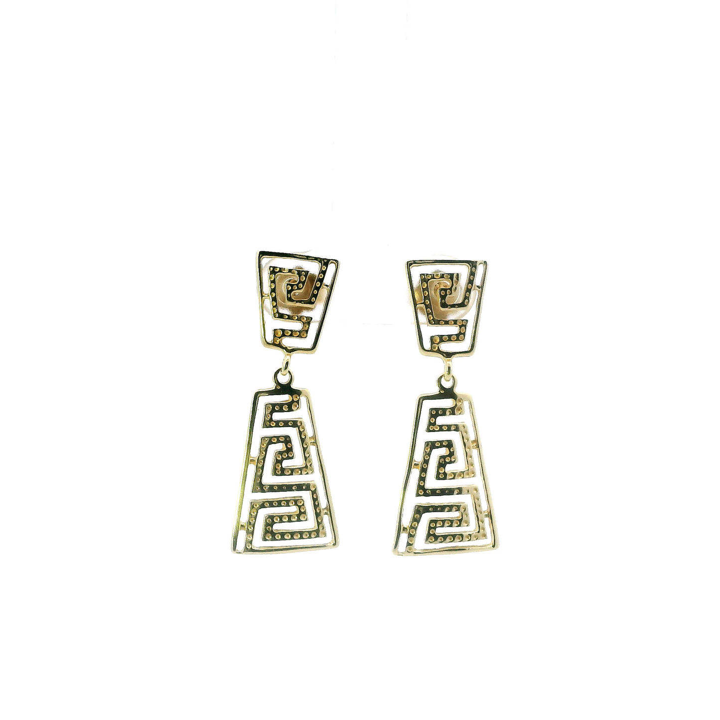 14K Yellow Gold Greek Design Dangle Earrings