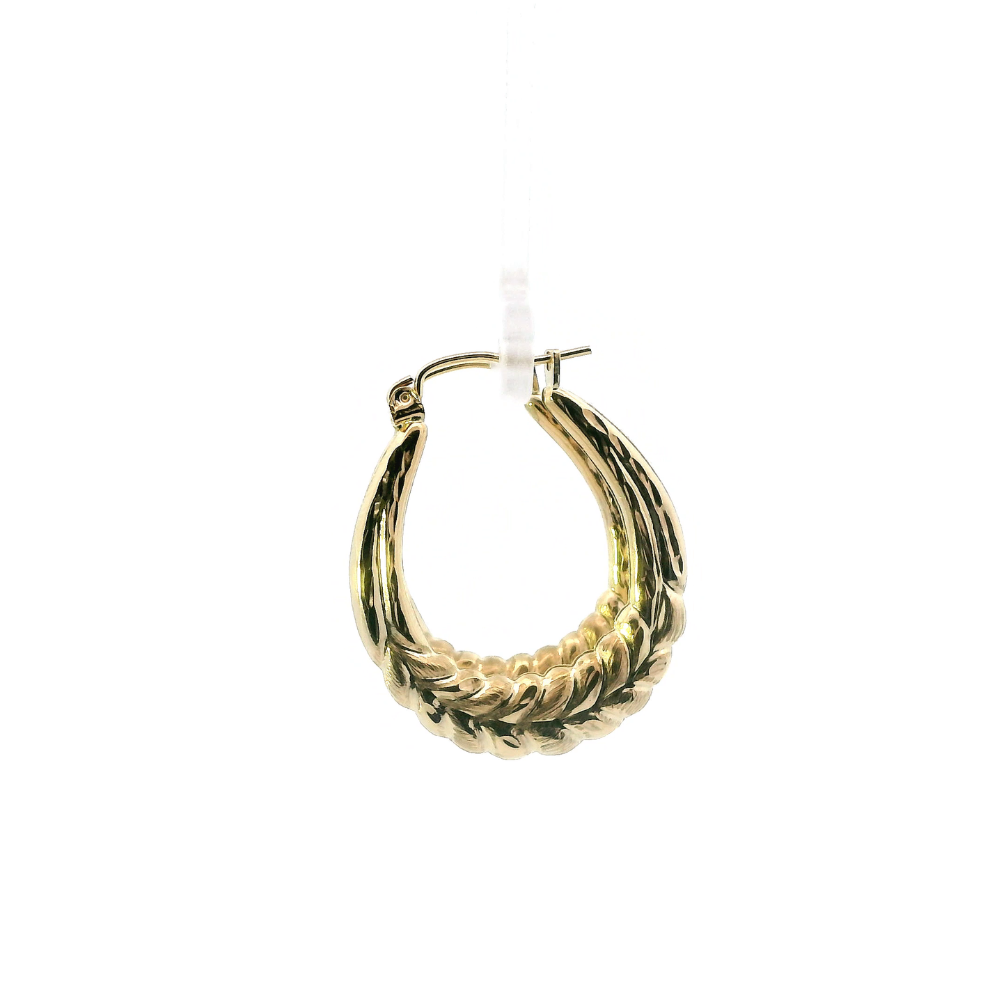10K Yellow Gold Hollow Leaf Hoop Earrings