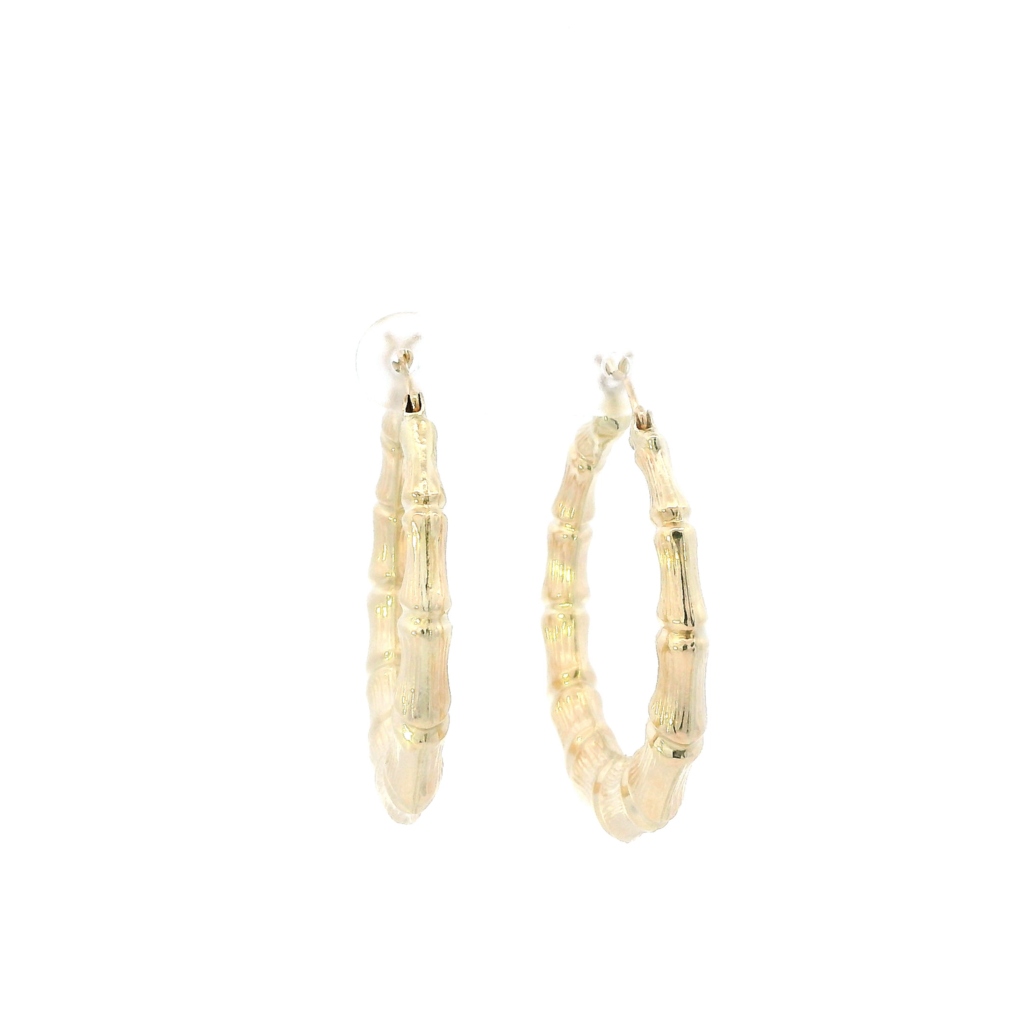10K Yellow Gold Round Bamboo Hoop Earrings