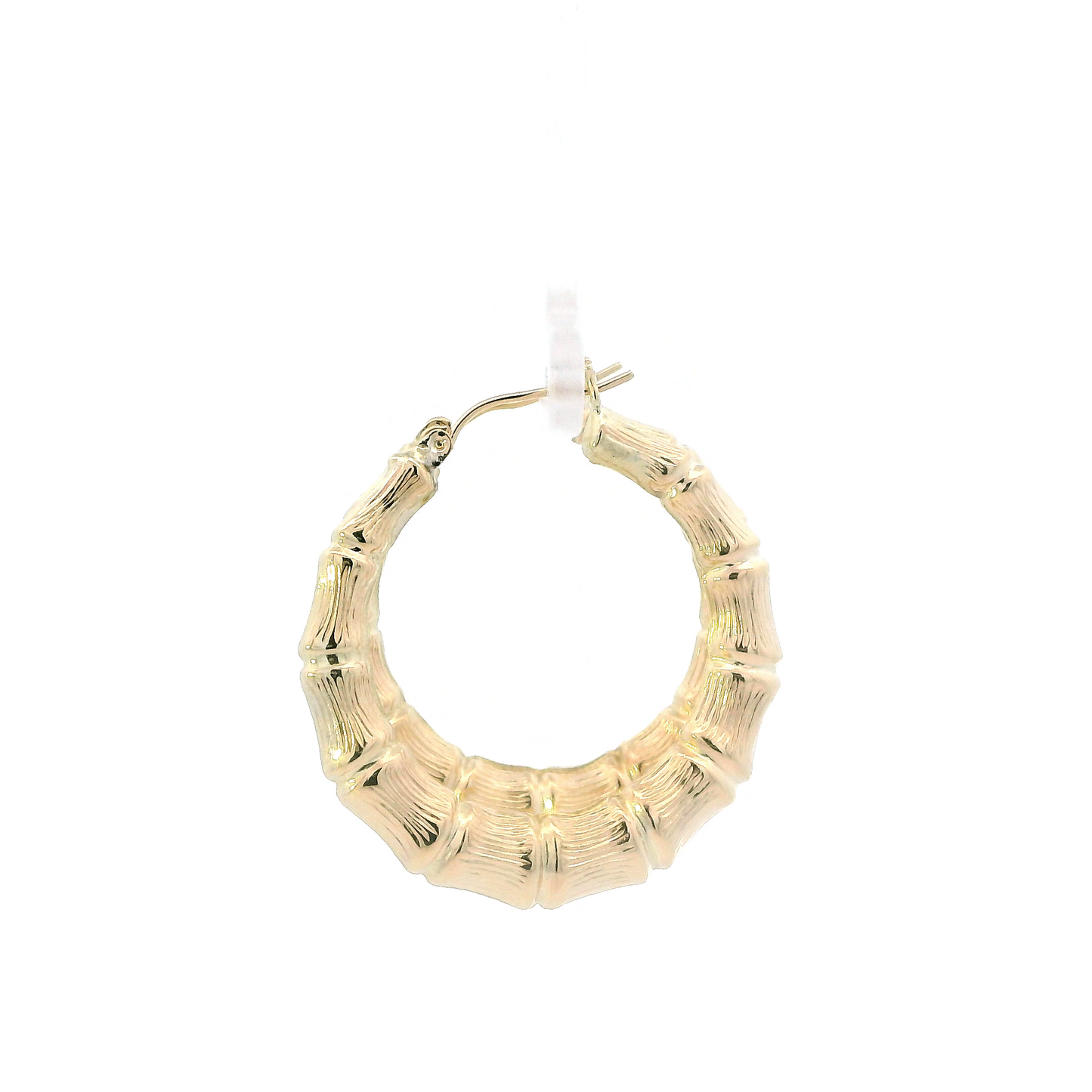 10K Yellow Gold Round Bamboo Hoop Earrings