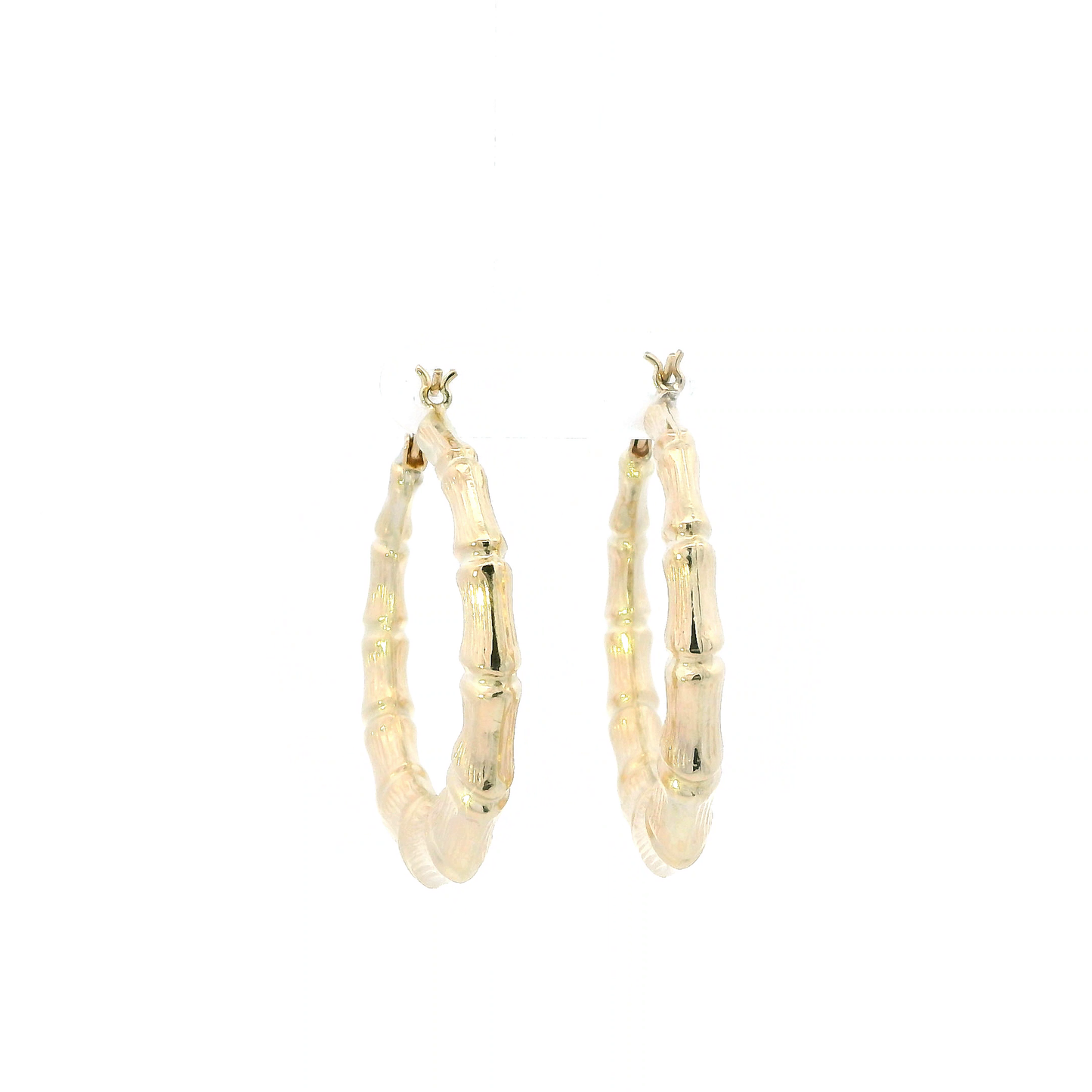 10K Yellow Gold Round Bamboo Hoop Earrings