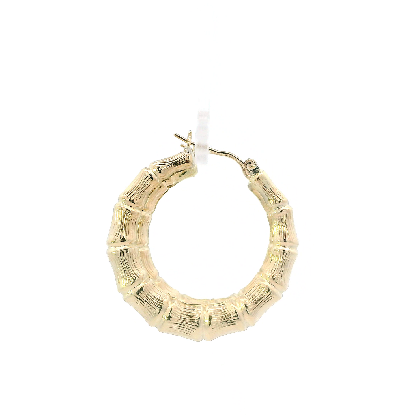10K Yellow Gold Round Bamboo Hoop Earrings