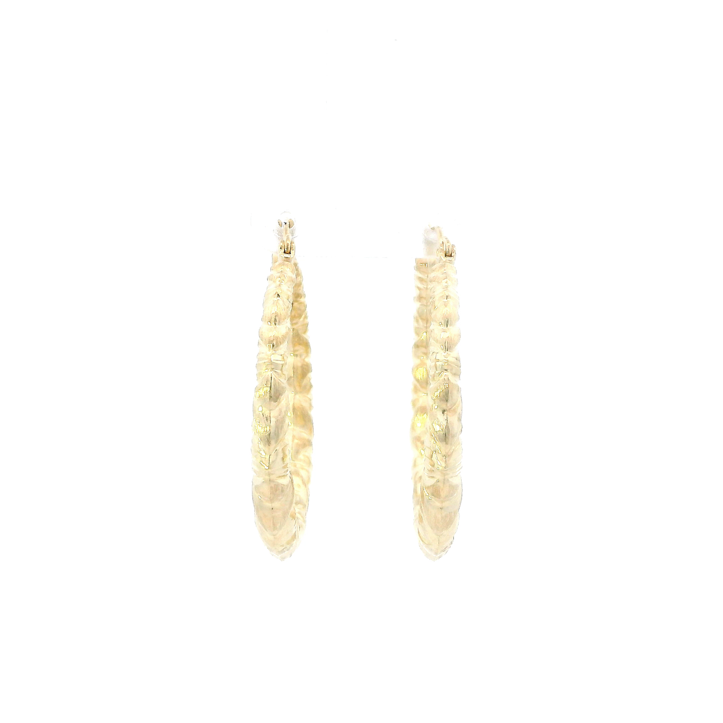 10K Yellow Gold DC Bamboo Hearts Hollow Hoop Earrings