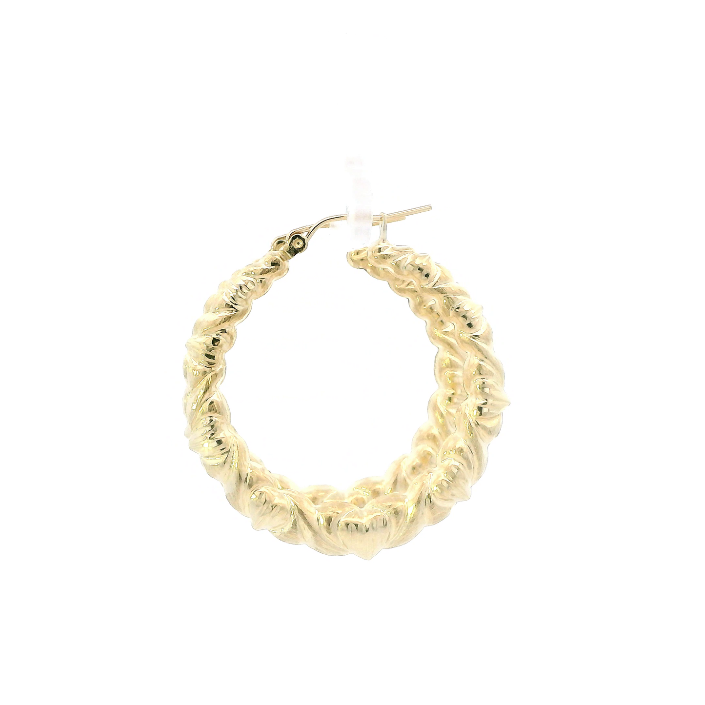 10K Yellow Gold DC Bamboo Hearts Hollow Hoop Earrings