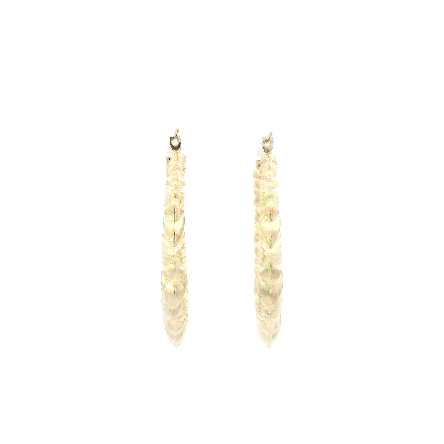 10K Yellow Gold DC Bamboo Hearts Hollow Hoop Earrings