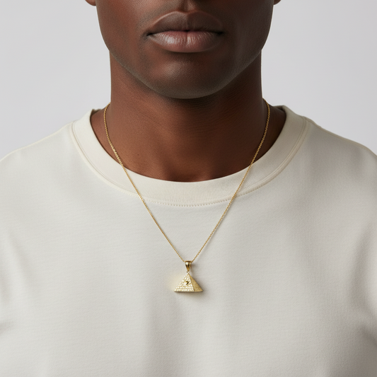 10K Yellow Gold Egyptian Horus Eye Pyramid Pendant