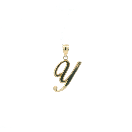 14K Yellow Gold Letter "Y" Milgrain Pendant