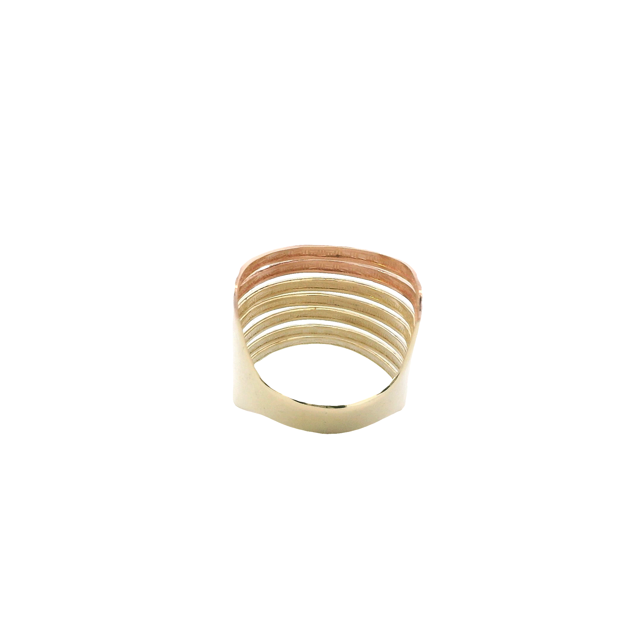 14K Tri-Color Gold DC Curved Layered Ring