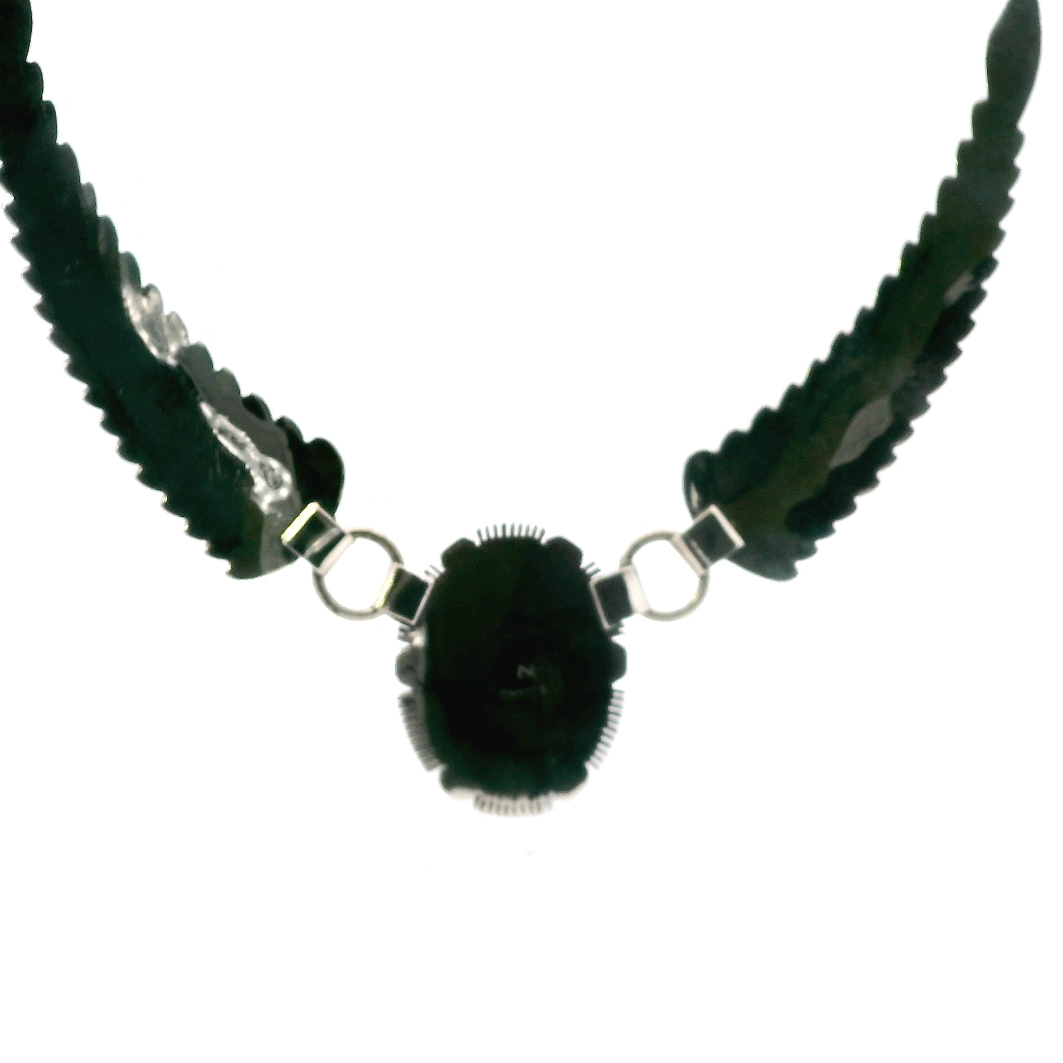 Sterling Silver Native American Oval Malachite Feather Motif Necklace