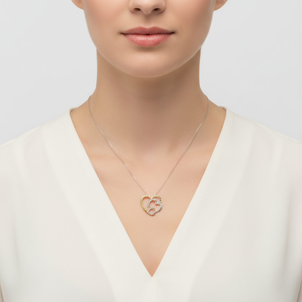 10K Tri-Color Gold DC Open Heart Pendant