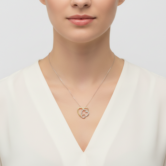 10K Tri-Color Gold DC Open Heart Pendant