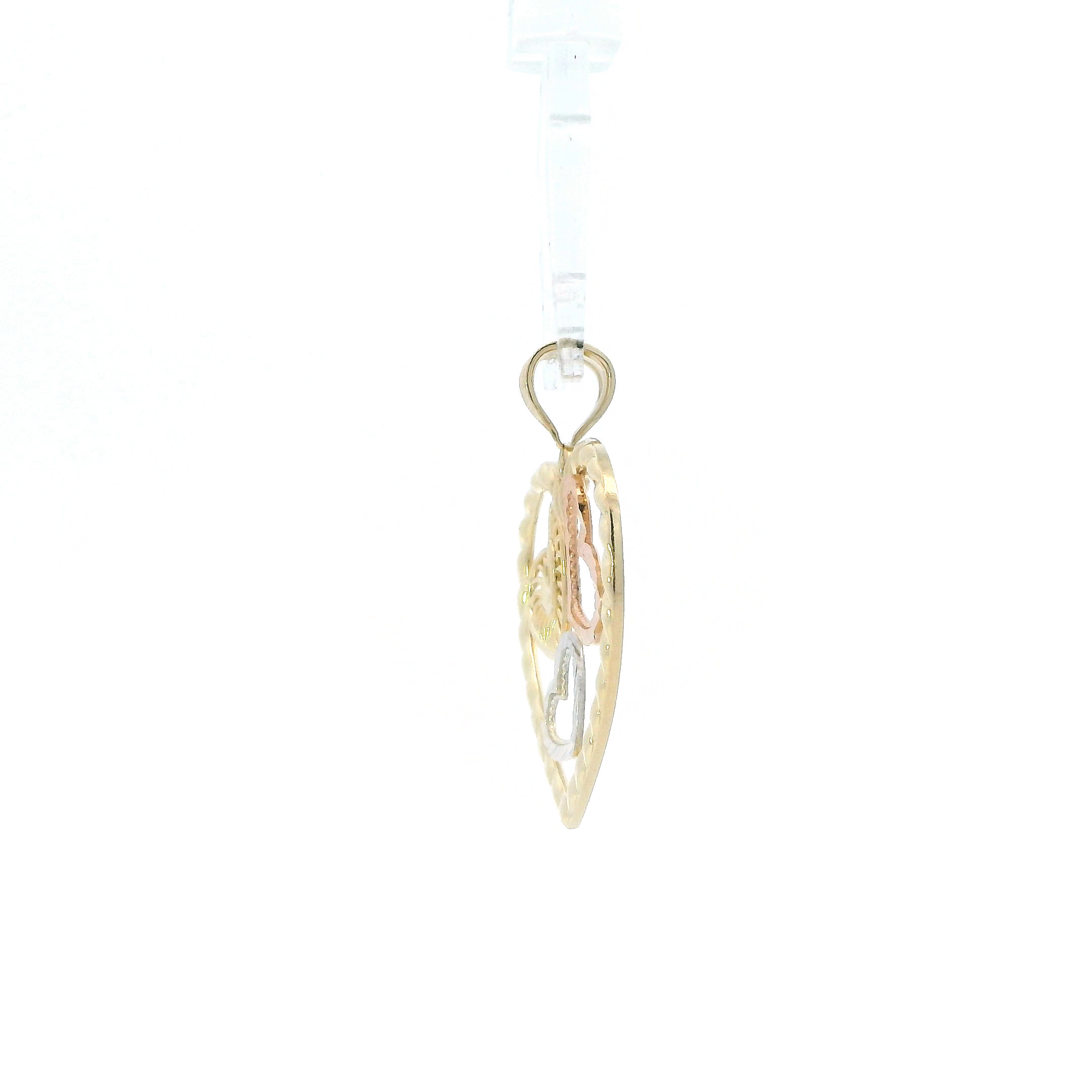 14K Tri Color Diamond Cut Hearts In Heart Pendant