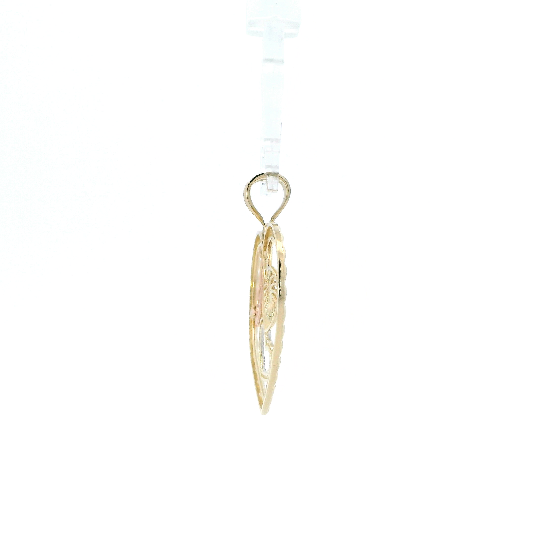 14K Tri Color Diamond Cut Hearts In Heart Pendant