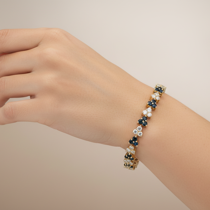 14K Yellow Gold Topaz & Glass 7" Bracelet