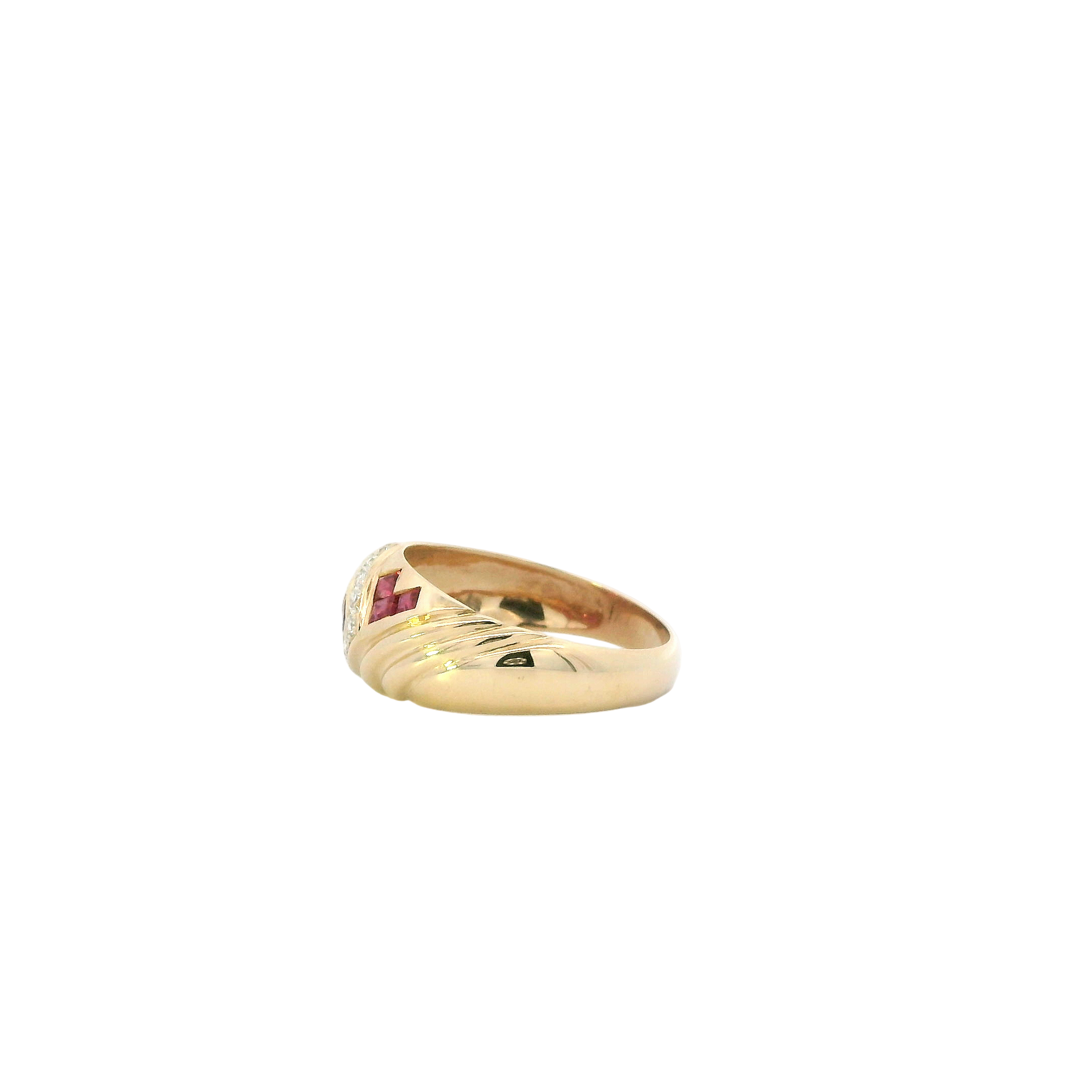 14K Yellow Gold Ruby & Diamond Women's Dome Ring-0.03ct