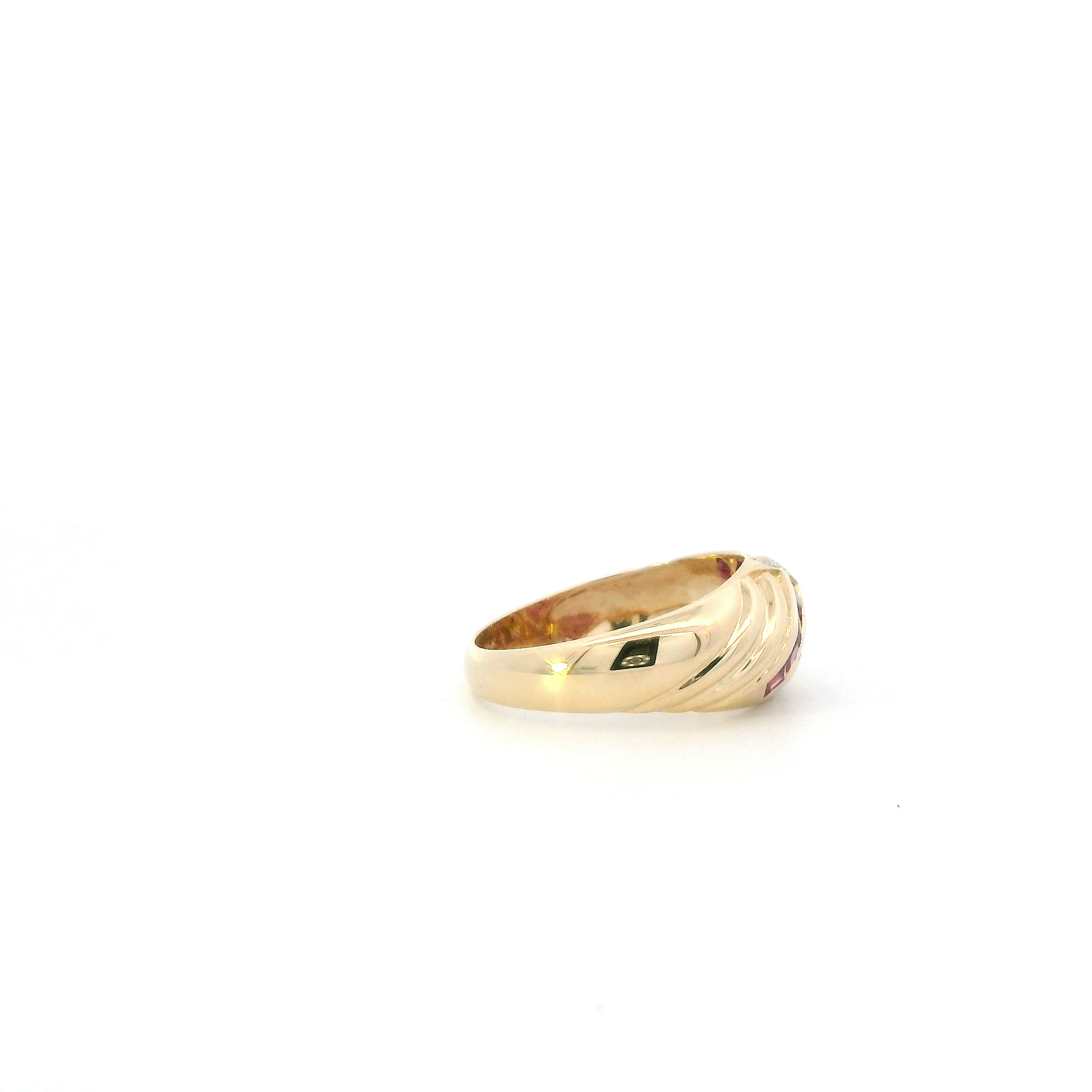 14K Yellow Gold Ruby & Diamond Women's Dome Ring-0.03ct