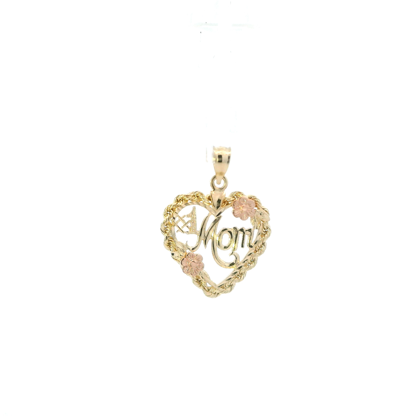 14K Yellow & Rose Gold "#1 MOM" Heart Pendant