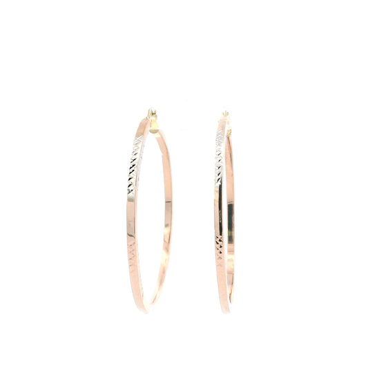 14K Tri Color Diamond Cut Hoop Earrings