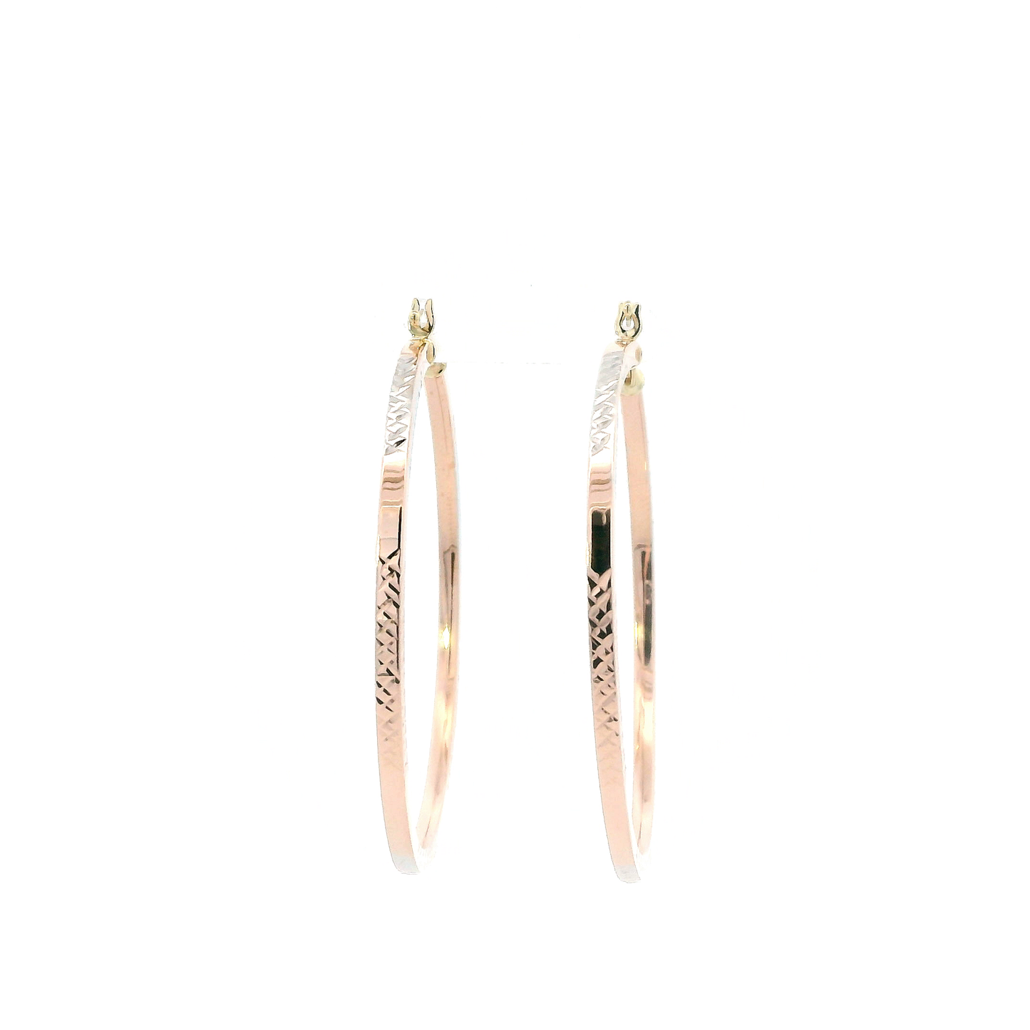 14K Tri Color Diamond Cut Hoop Earrings