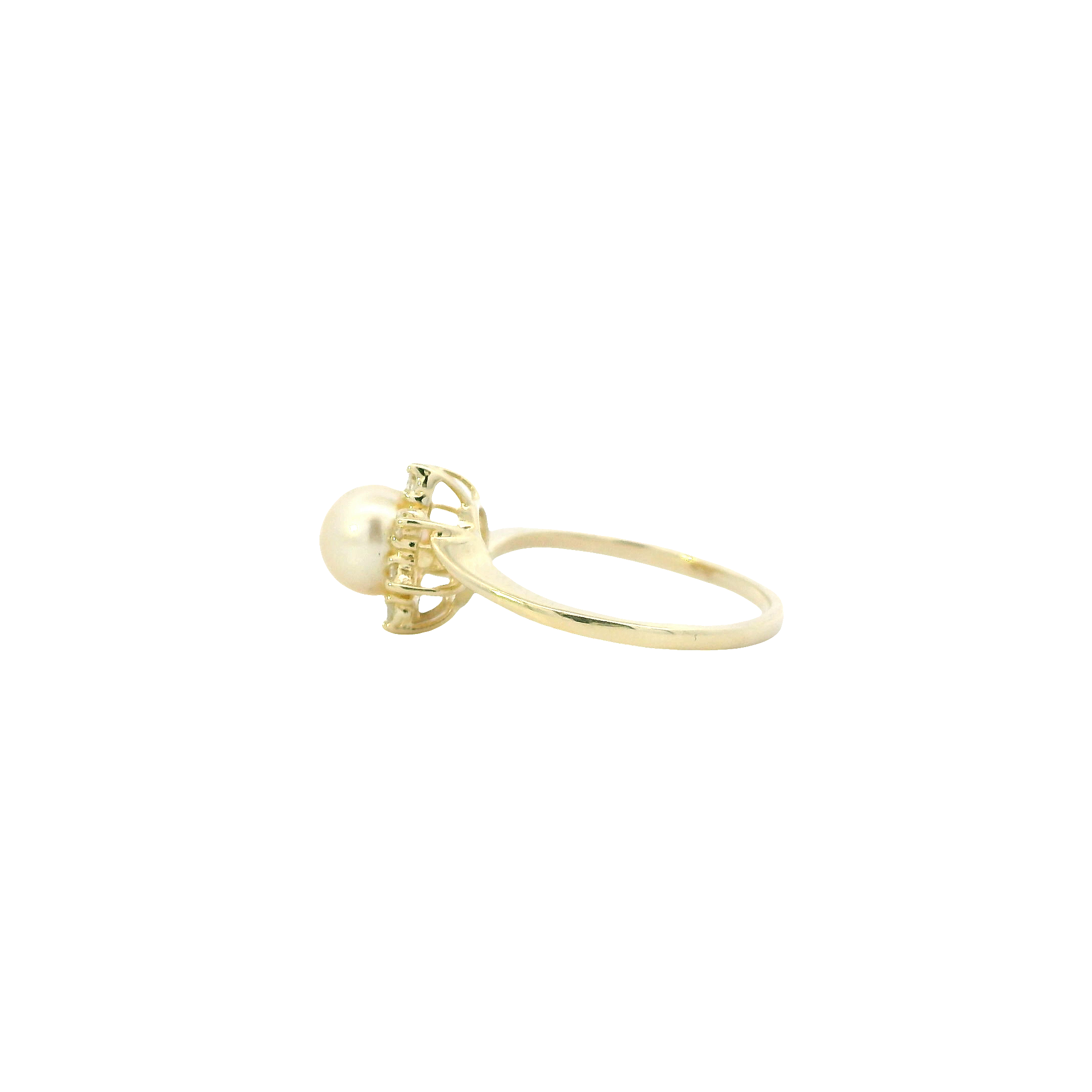 14K Yellow Gold Pearl Diamond Ring - 0.11ct