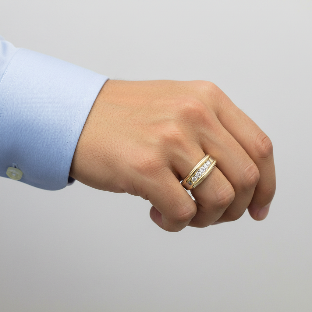 14K Yellow & White Gold Men's Diamond Ring - 0.54ct