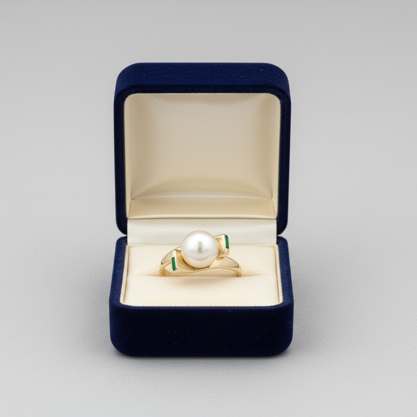 Anillo de oro amarillo de 14 quilates con perlas para mujer