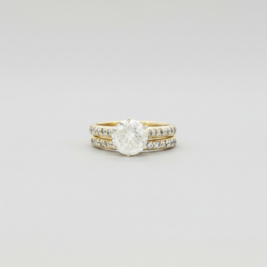 14K Yellow Gold Diamond Engagement & Wedding Ring Set - 2.1ct