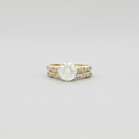 14K Yellow Gold Diamond Engagement & Wedding Ring Set - 2.1ct