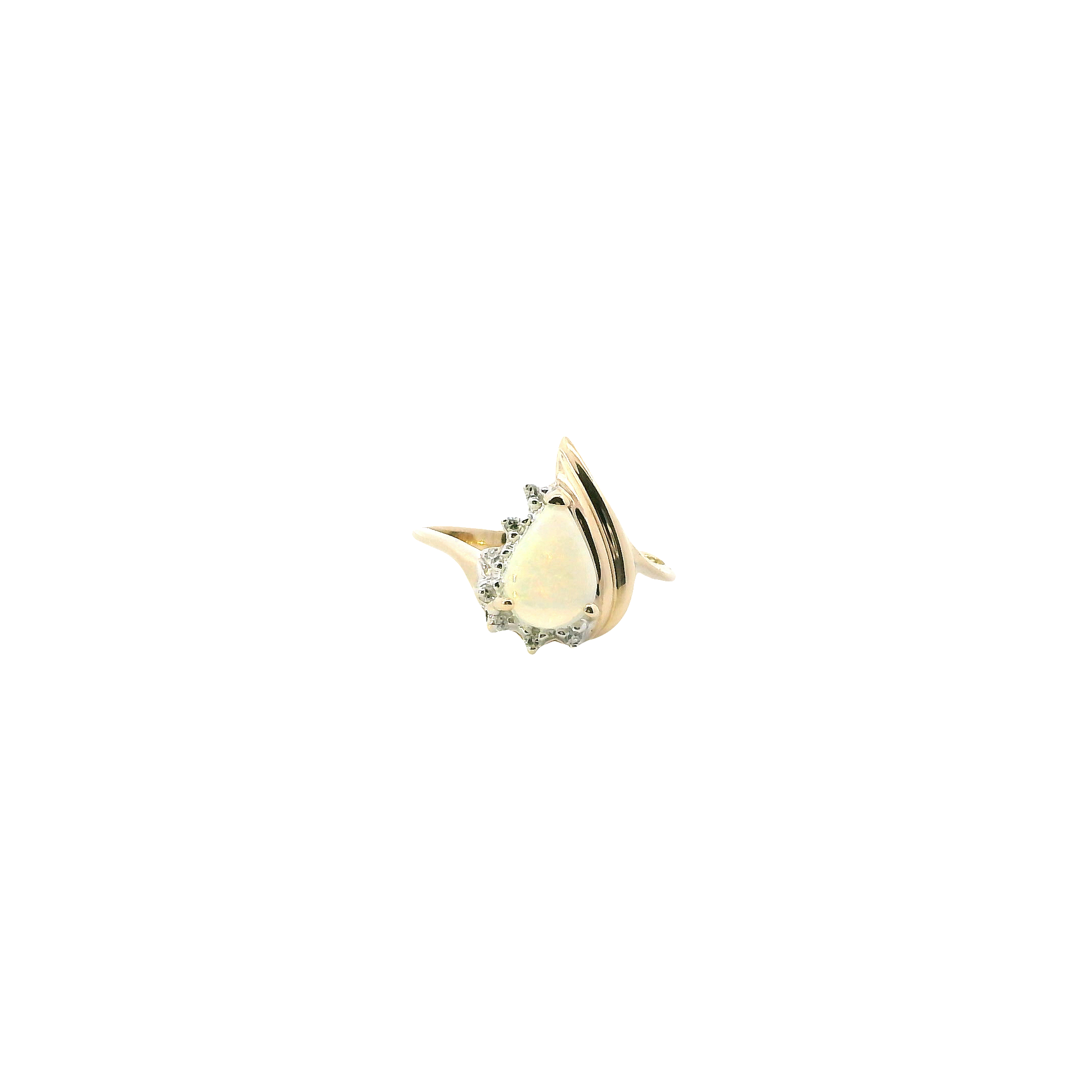 14K Yellow Gold Opal & Diamond Women's Ring